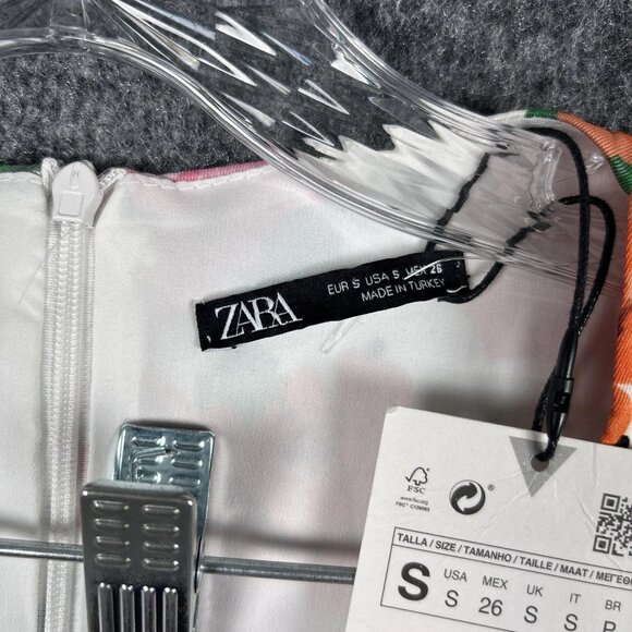 Zara Dress Womens Small White Floral Puff Sleeve Fit Flare Spring NEW NWT - Picture 11 of 12